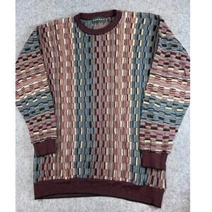 VTG Tundra Textured Abstract 3D Knit Coogi Sweater Men 2XL Crewneck Grandpa 90s